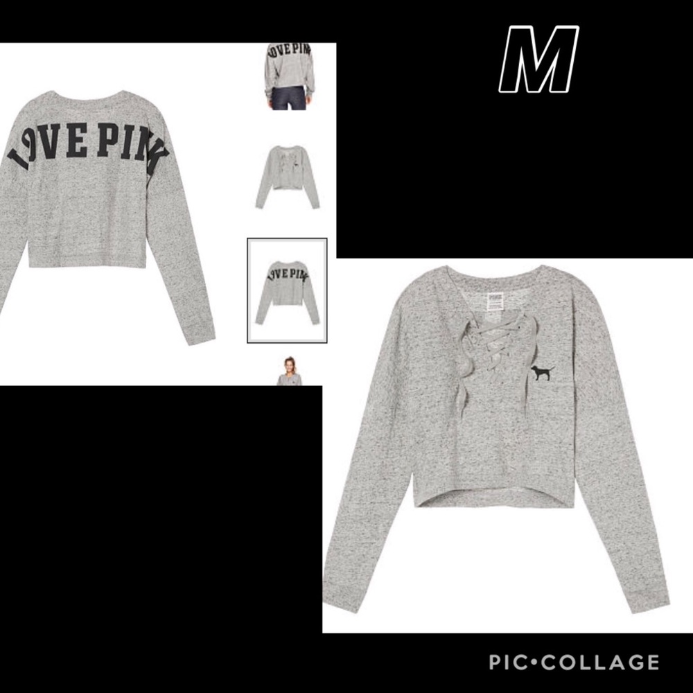 PINK VS LONG SLEEVE TEE CROPPED LACE-UP VARSITY SZ M
